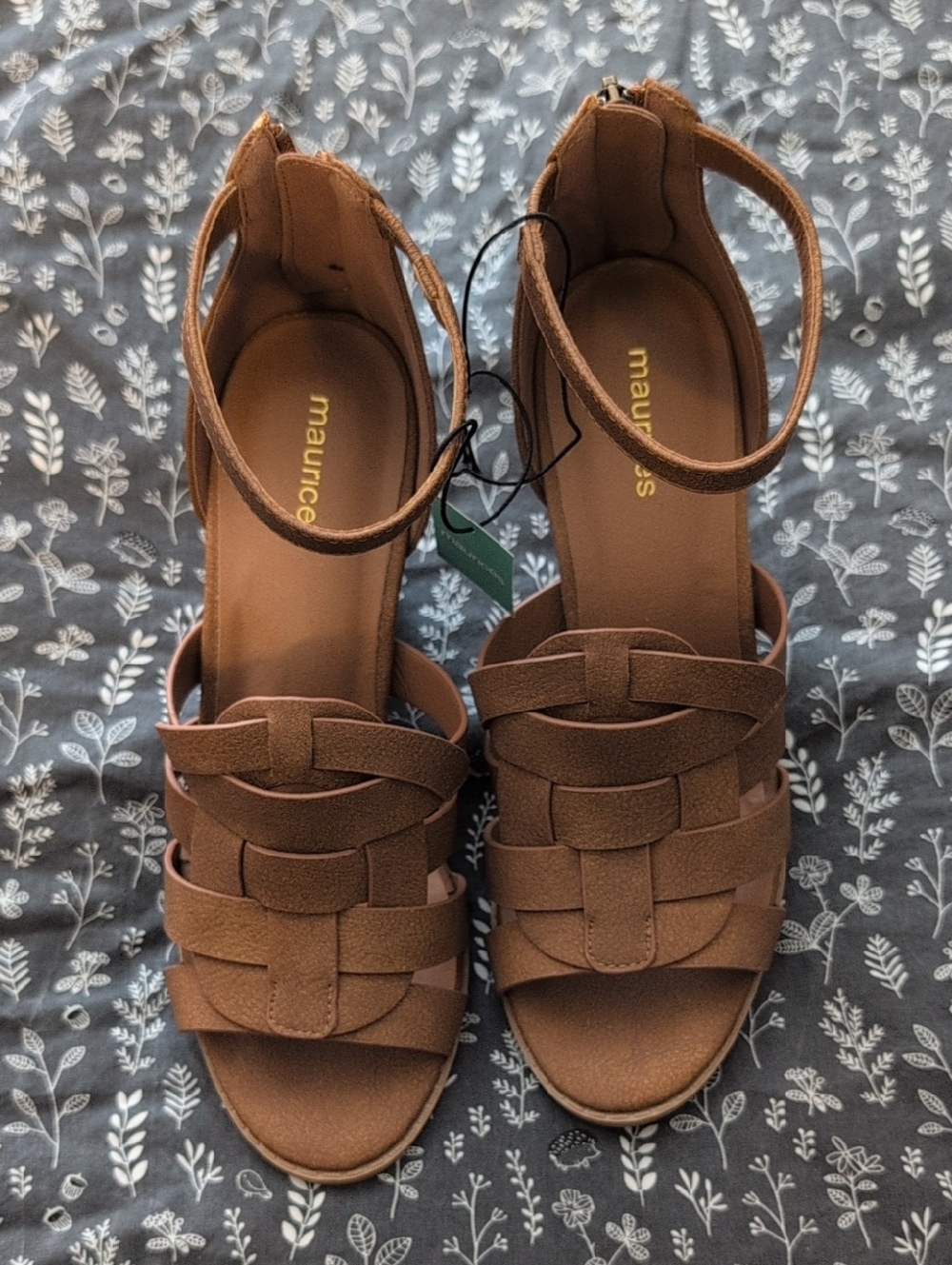 Maurices Brown Woven Ankle-Strap Block Heels